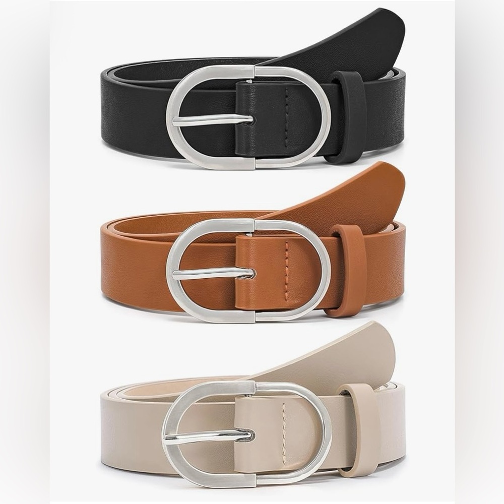 3 Pack Women's Belts for Jeans Pants Fashion Silver Buckle Ladies Dress Belt S